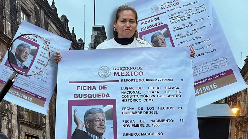 Ceci Flores ‘se despide’ de #AMLO como presidente: Lleva cartel de ‘Se busca’ con su rostro | El Financiero 